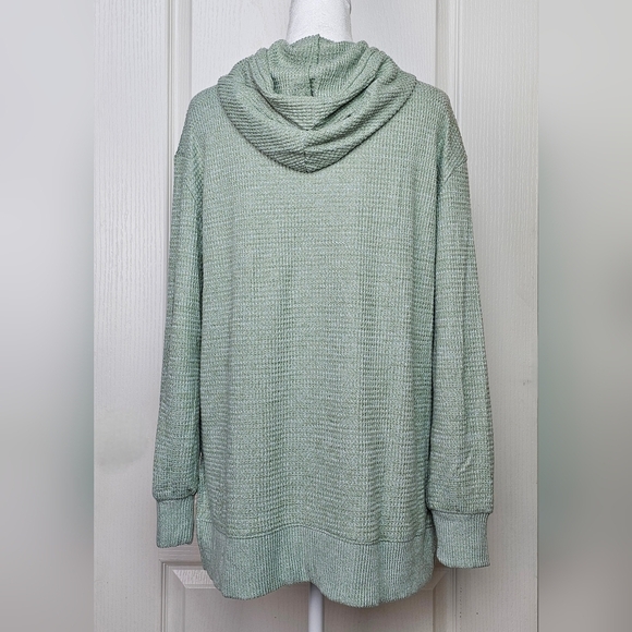 SO Cozy Waffle Knit Tunic Hoodie Sweater XS SEAFOAM TEAL SAGE LIGHT GREEN - Picture 3 of 9